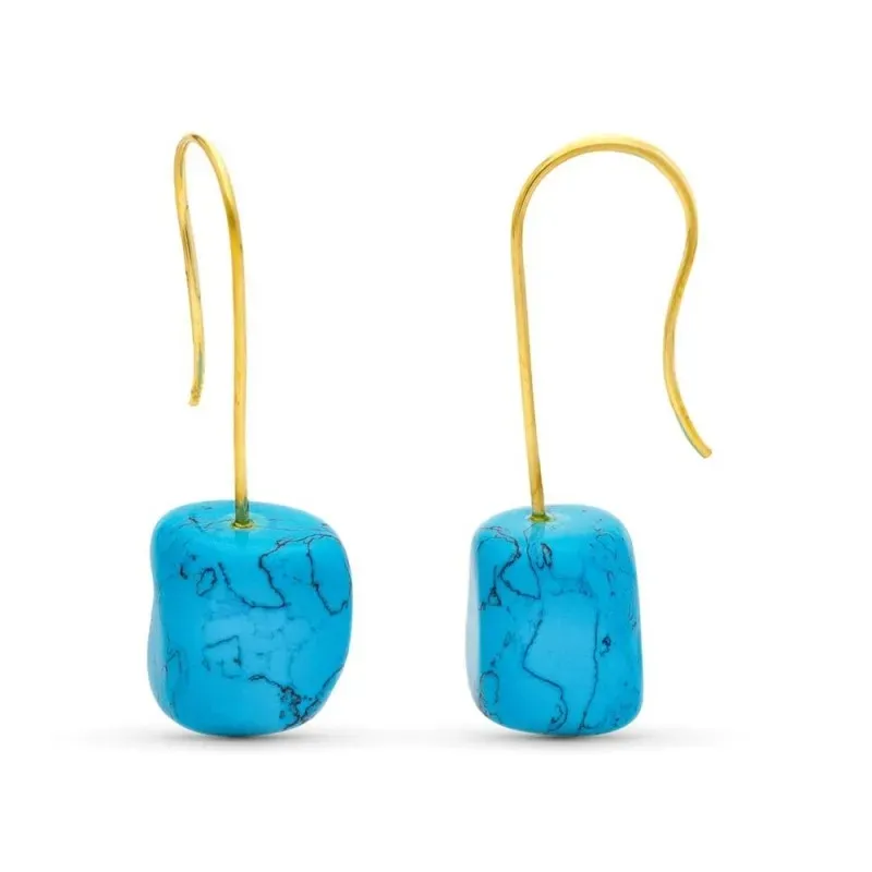 Pendientes Oro 18k mujer piedra turquesa colgante