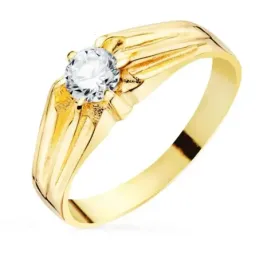 Solitario oro 18k hombre circonita centro 5 mm. detalles laterales