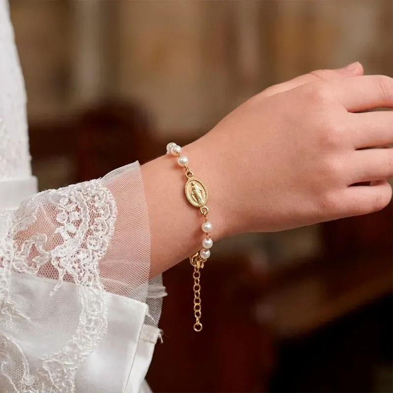 Virgen Milagrosa Pulsera Plata Ley 925m chapada oro 16 cm. para Prime