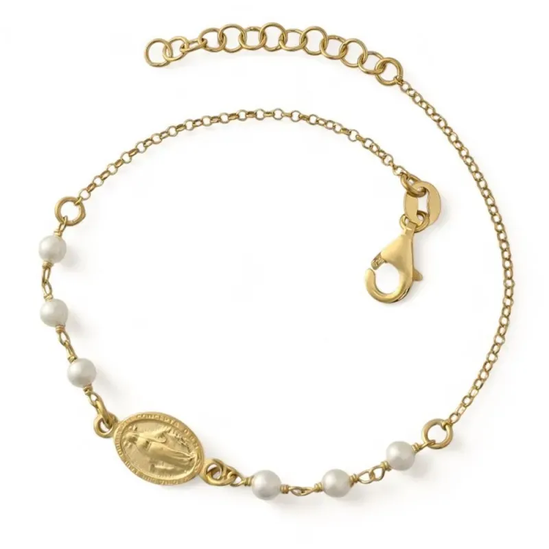 Virgen Milagrosa Pulsera Plata Ley 925m chapada oro 16 cm. para Prime