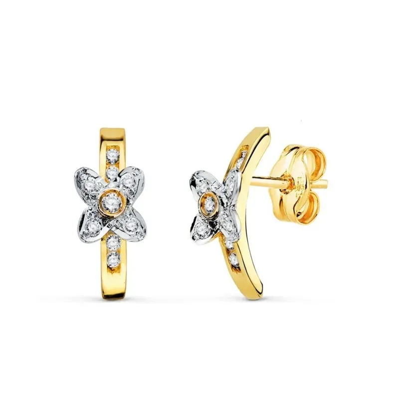 Pendientes en Oro Bicolor de 18k para Primera Comunión con 13 mm. det