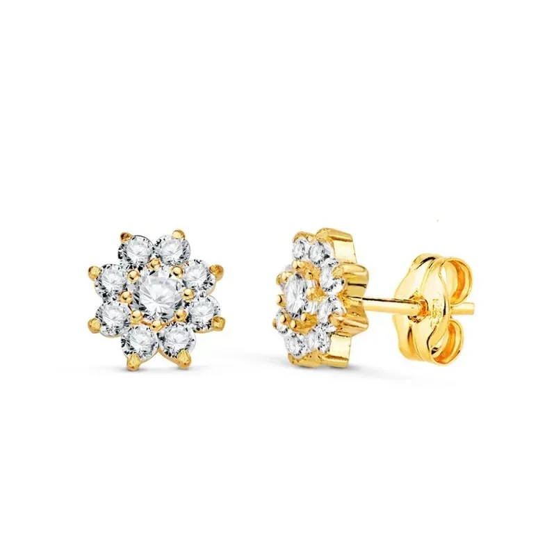 Pendientes en Oro de 18k con 6.5 mm. cuajo de circonitas con garras p