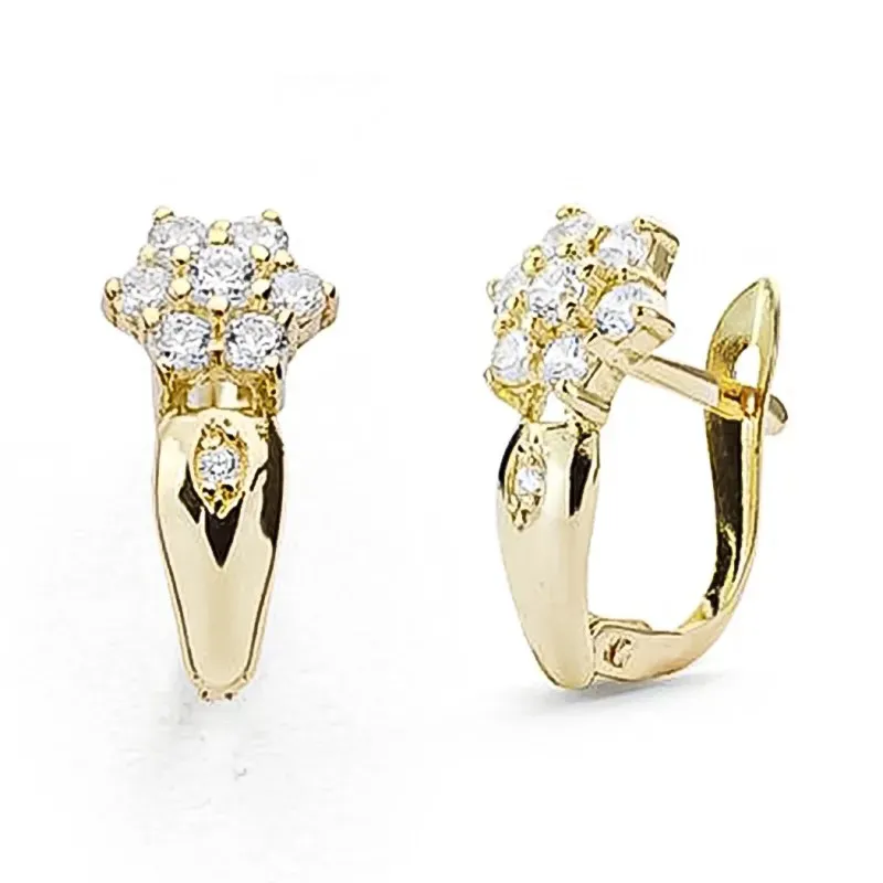 Pendientes oro 18k circonitas 15mm. comunión cierre catalán [9058P]