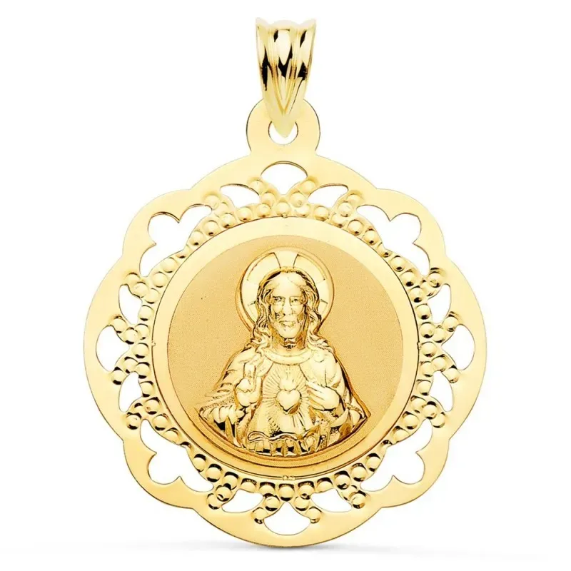 Corazón de Jesús Virgen del Carmen Escapulario Medalla Oro 18k unisex