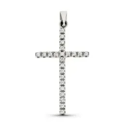 Cruz colgante oro blanco 18k mujer 27 mm. hueca mate brillo