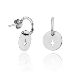 Pendientes plata Ley 925m aro chapa rosa de los vientos calada 21mm estrella polar rodiados [AC1482]