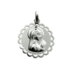 Medalla colgante plata Ley 925m Virgen Niña 19mm. lisa cerco detalles calados