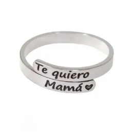 Sortija ajustable en Plata de Ley 925m mensaje TE QUIERO MAMÁ con 3 m