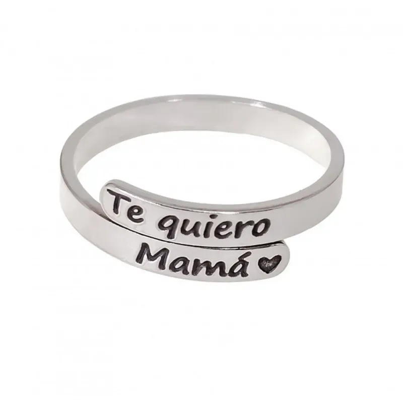 Sortija ajustable en Plata de Ley 925m mensaje TE QUIERO MAMÁ con 3 m