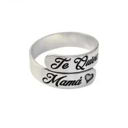 Sortija abierta en Plata de Ley 925m mensaje TE QUIERO MAMÁ