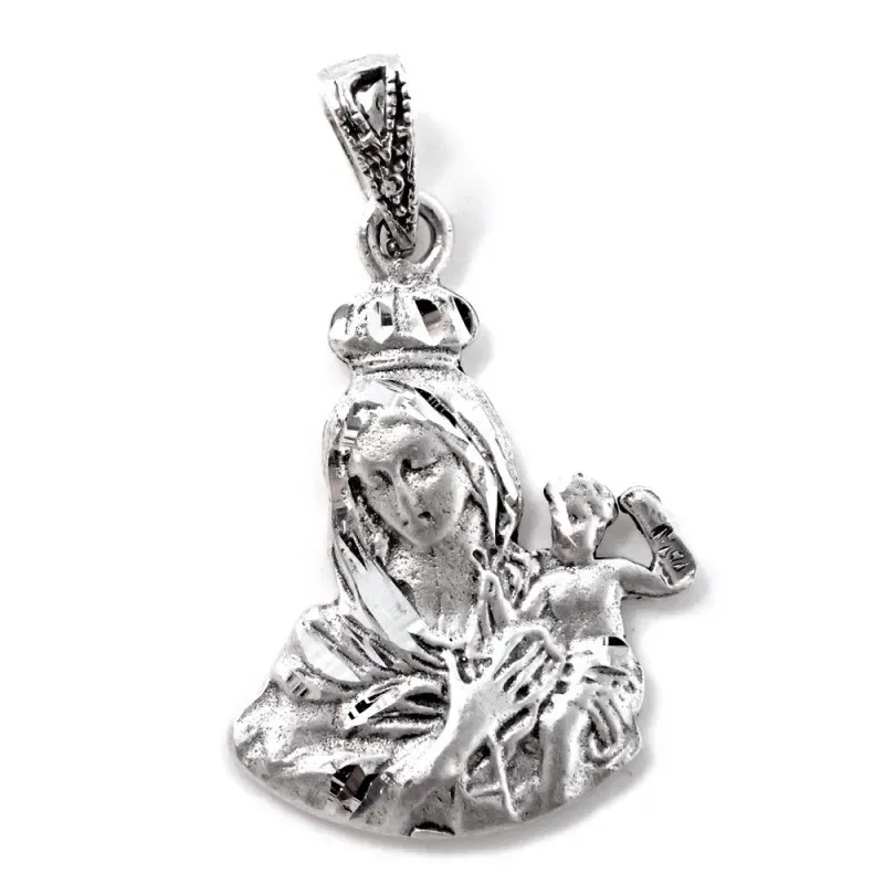 Colgante plata Ley 925m macizo 26mm. imágen Virgen del Carmen detalles tallados trasera lisa
