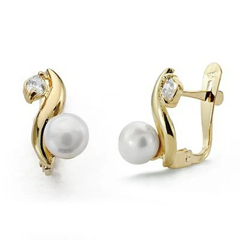 Pendiente oro 18k bicolor perla 6mm. circonita comunión [9037]