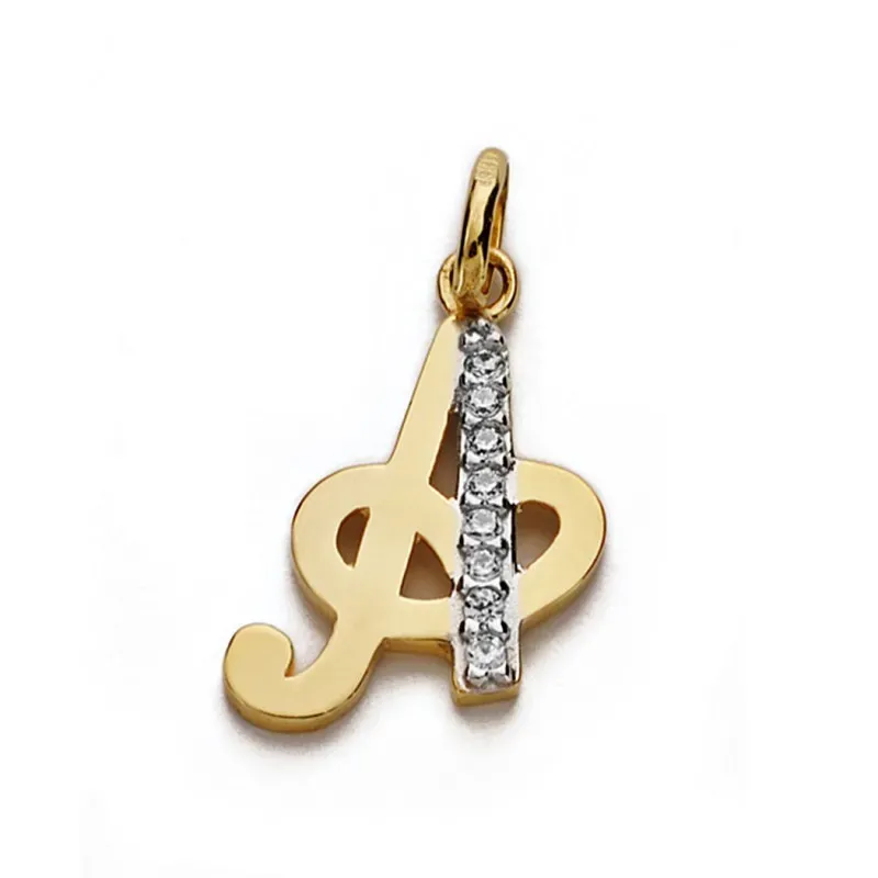 Colgante oro 18k letra A circonitas 15mm. [AA0200]