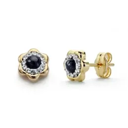 Pendientes oro 18k zafiro circonitas 6mm. [AA0303]