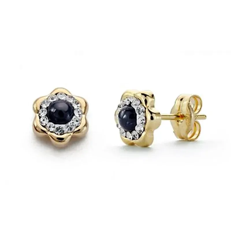 Pendientes oro 18k zafiro circonitas 6mm. [AA0303]