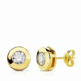Pendientes oro 18k chatón circonita 8.5mm cierre presión [AA2048]