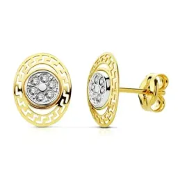 Pendientes oro 18k bicolor 9mm. ovalado circonitas [AA2150]