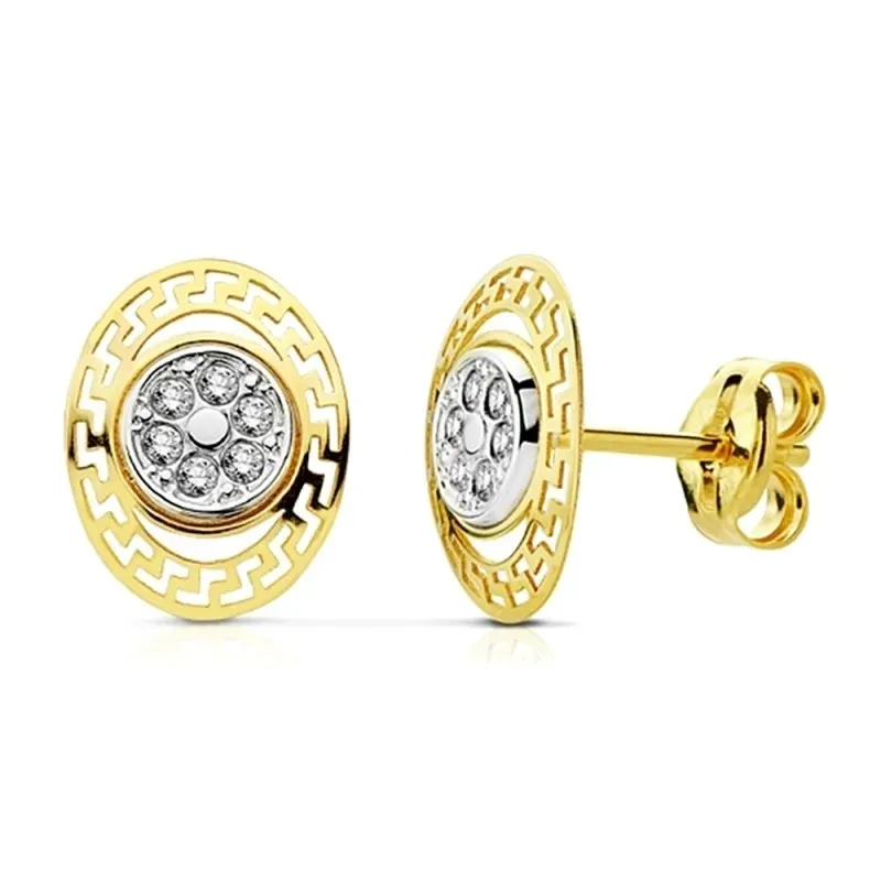 Pendientes oro 18k bicolor 9mm. ovalado circonitas [AA2150]