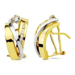 Pendientes oro 18k bicolor 17mm. bandas circonitas [AA2192]