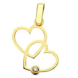 Colgante oro 18k 2 corazones circonita 17mm. [AB2875]