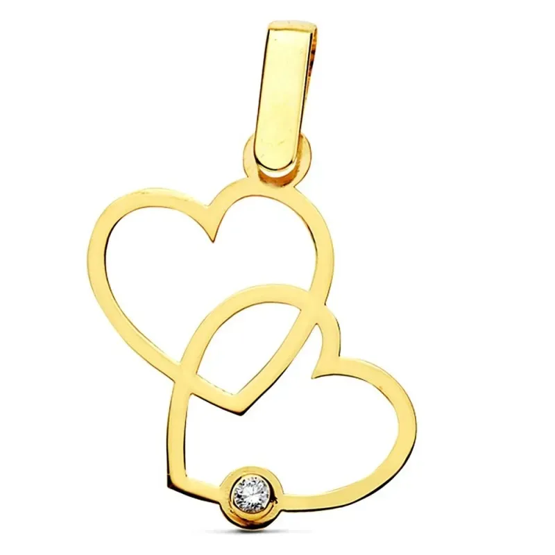 Colgante oro 18k 2 corazones circonita 17mm. [AB2875]