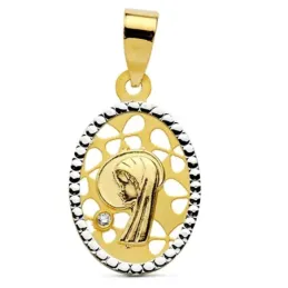 Medalla oro 18k bicolor óvalo Virgen Niña 16mm. [AB2915]