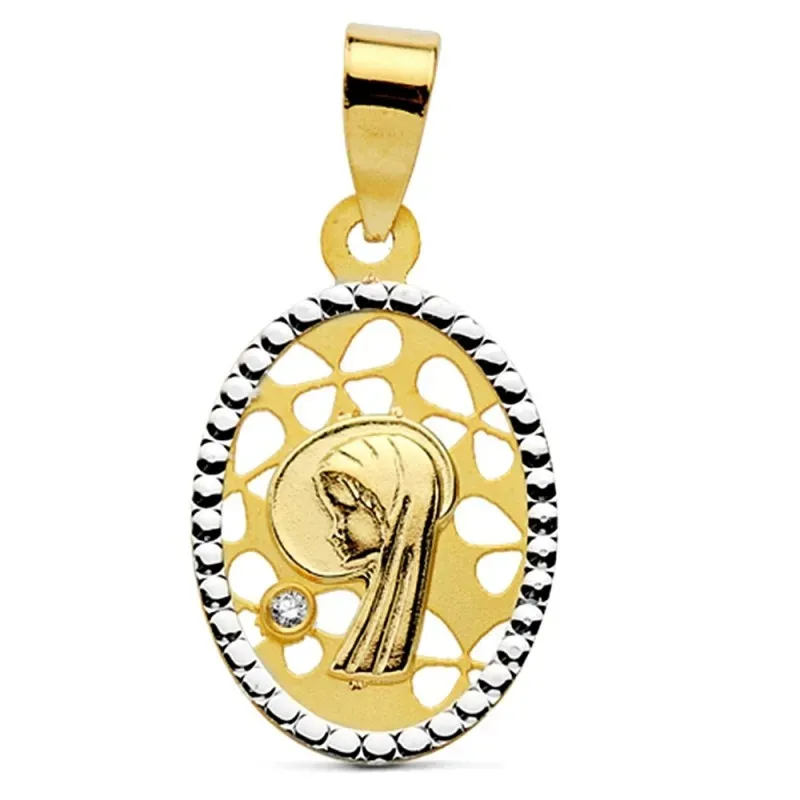 Medalla oro 18k bicolor óvalo Virgen Niña 16mm. [AB2915]