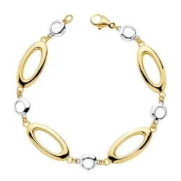 Pulsera oro 18k bicolor oval grande hueca 19cm. [AB4768]