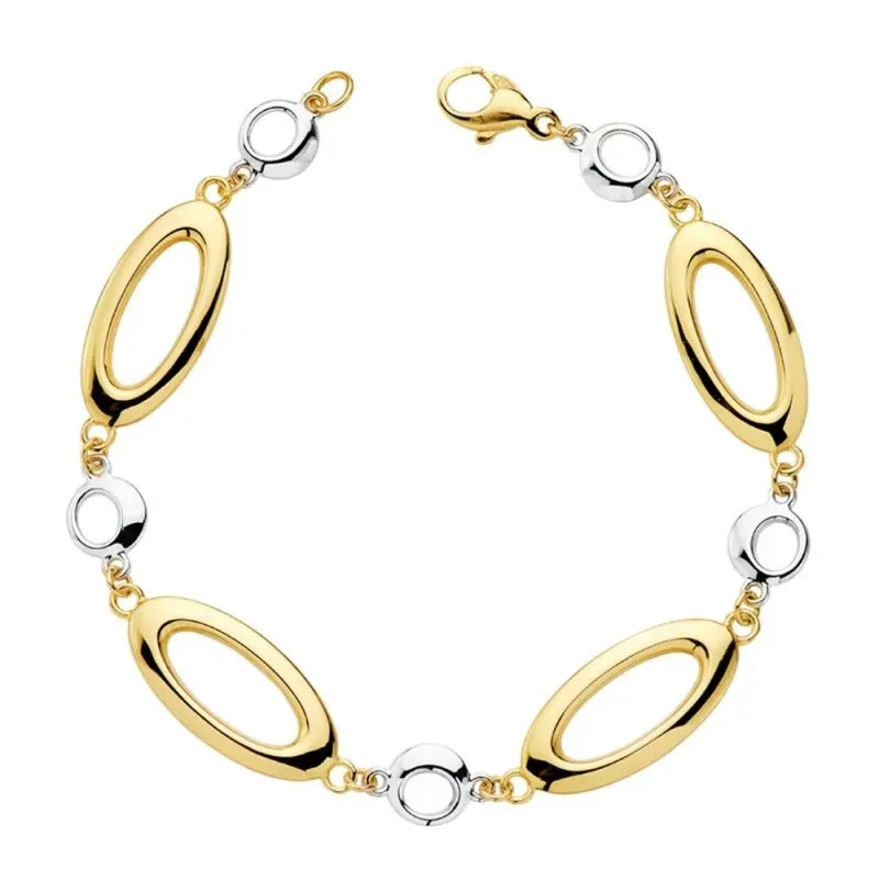 Pulsera oro 18k bicolor oval grande hueca 19cm. [AB4768]
