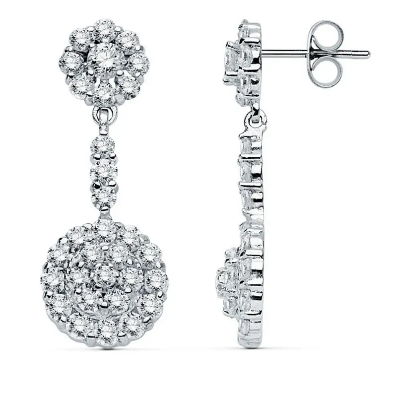 Pendientes oro blanco 18k 32mm. flor circonitas [AB8764]