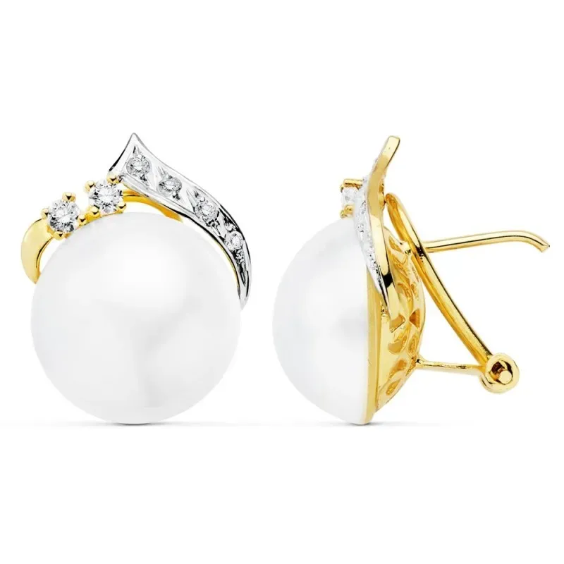 Pendientes oro 18k bicolor 14mm. perla japonesa cultivada [AB8950]