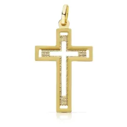 Colgante oro 18k cruz 28mm. sin cristo tallada centro calado [AB9375]