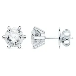 Pendientes oro blanco 18k circonita 8mm. presión 6 garras [AC0162]