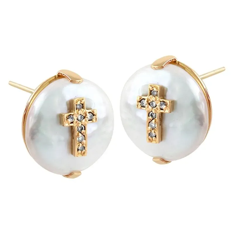 Pendientes Oro Amarillo 18k modelo Sofía (14 diamantes 1,00mm. 0,08 cts.) (2 perlas coin 12-13mm.)