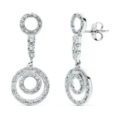 Pendientes oro blanco 18k largos círculos circonitas novia cierre presión mujer