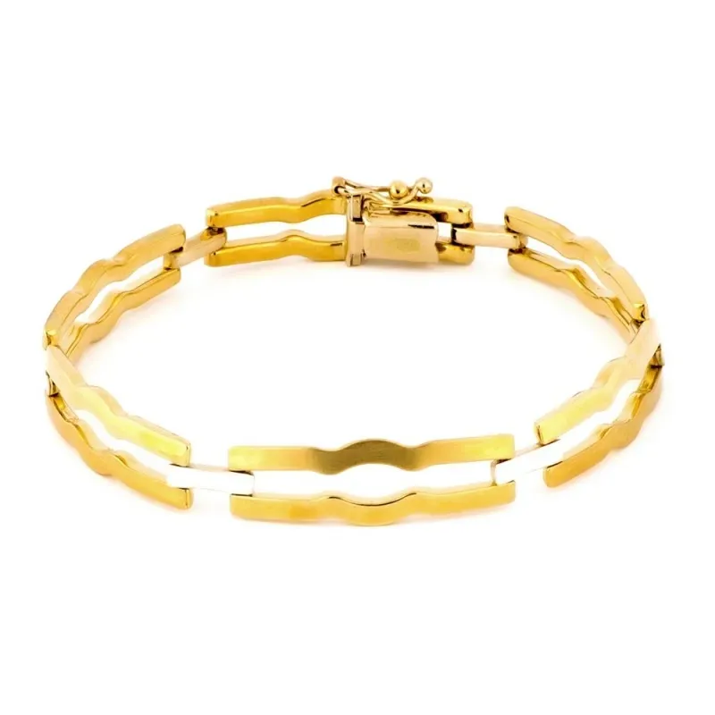 Pulsera oro bicolor 18k mujer eslabones articulados mate brillo cierre de seguridad