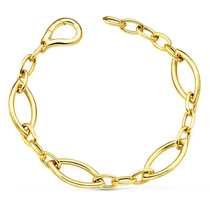 Pulsera oro 18k mujer 19.5 cm. eslabones ovalados brillo