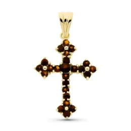 Cruz oro 18k mujer 35 mm. granate garras