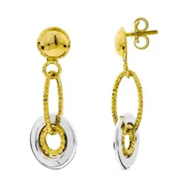 Pendientes oro bicolor 18k mujer largos bola combinada formas ovalada