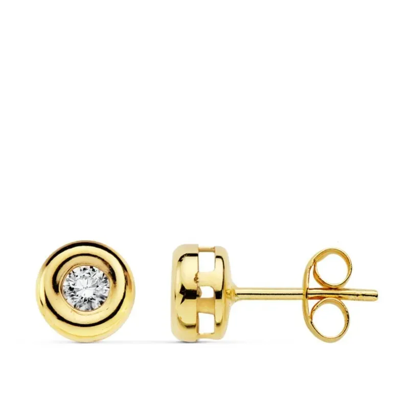 Pendientes oro 18k niña dos diamantes 0.11 ct. chatón presión
