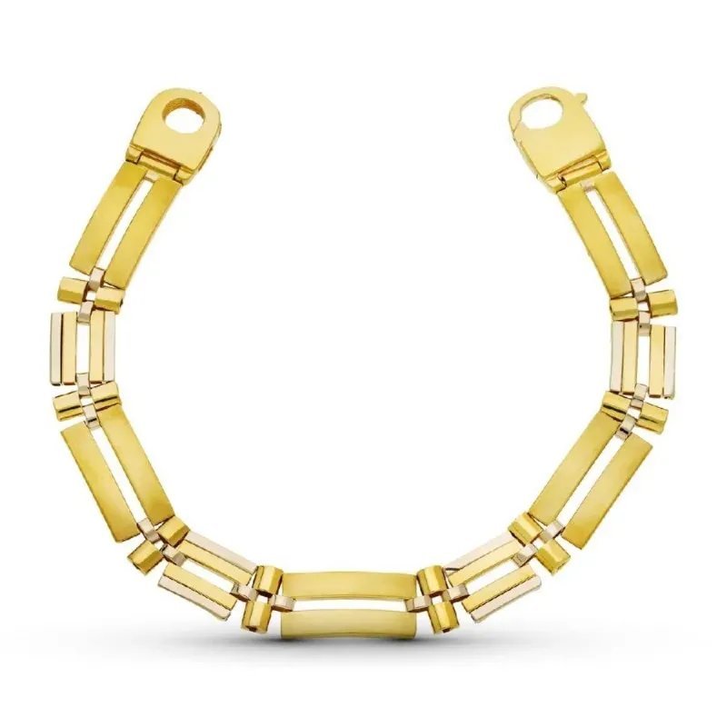 Pulsera oro bicolor 18k mujer eslabones rectangulares calados mosquet