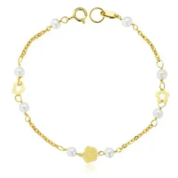 Pulsera oro 18k perlas 3mm. comunión 14,5cm. [9013]