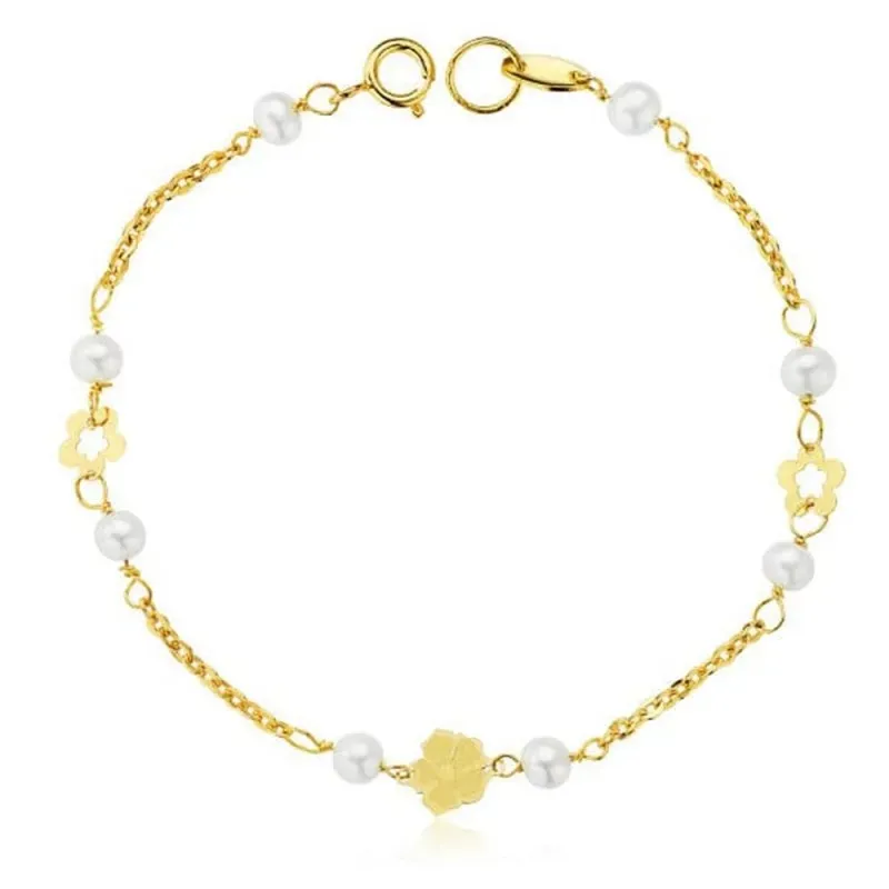 Pulsera oro 18k perlas 3mm. comunión 14,5cm. [9013]