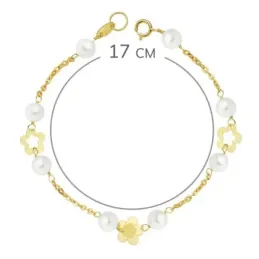 Pulsera oro 18k perlas 3mm. comunión 14,5cm. [9013]