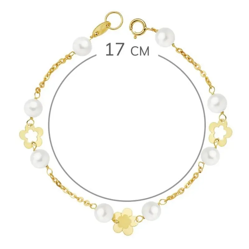 Pulsera oro 18k perlas 3mm. comunión 14,5cm. [9013]