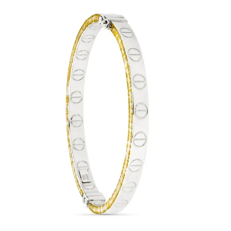 Pulsera oro bicolor 18k mujer diámetro 62 mm. rígida detalles círculo