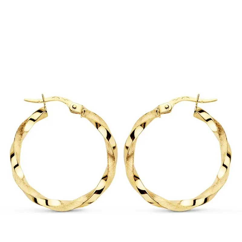 Pendientes oro 9k mujer aros 24 mm. reliados mate brillo