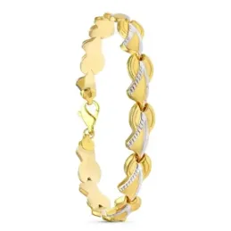 Pulsera Oro 18k bicolor 19 cm. estampación mate brillo detalles