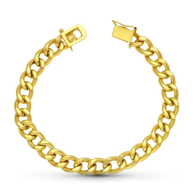 Pulsera oro 18k barbada 22cm. hueca ancho 9mm. hombre cierre lengüeta [AC1534]