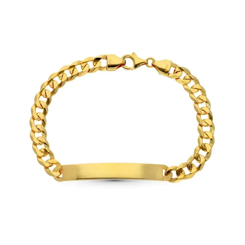 Esclava oro 18k barbada plana 22cm. maciza ancho 8mm. hombre cierre mosquetón [AC1537]